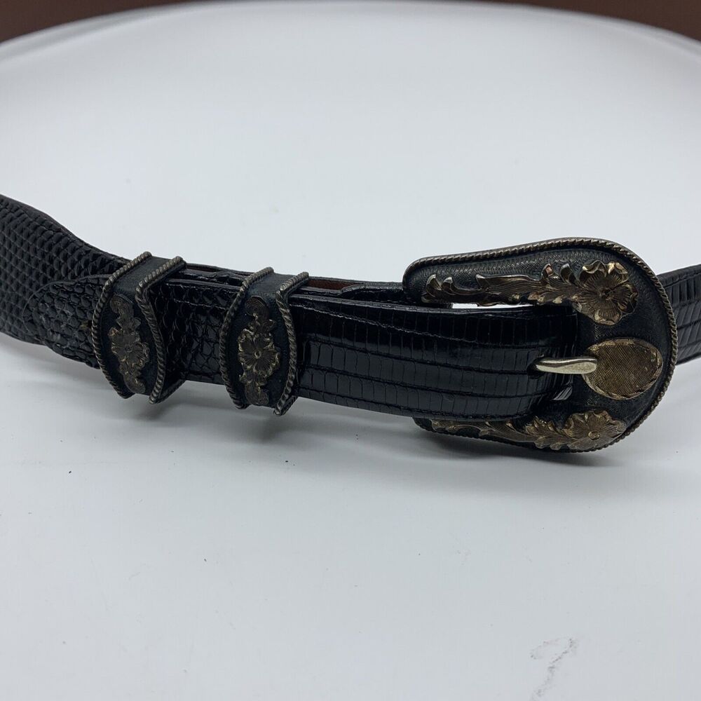 Rewards silver Star .925 Sterling Silver, Black Genuine Lizard Belt Men Sz 46